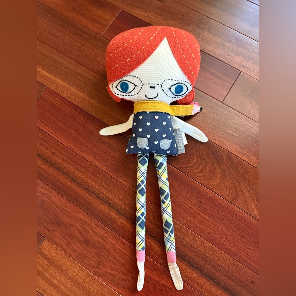 Crate & Barrel The Land of Nod 18” Redhead Cloth Doll Pencil Scarf Glasses 18”